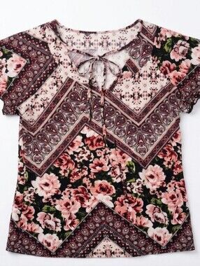 Diana Belle Boho Paisley Floral Chevron Print Blouse